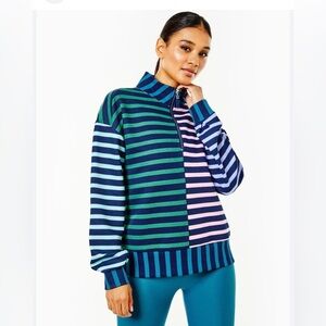 Addison Bay Varsity Quarter Zip pullover multi navy stripe color block MED NWOT